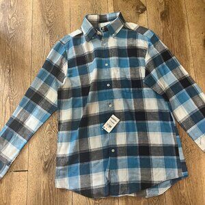 Club Room Mens Regular Fit Plaid Flannel Button Down Shirt Blue White Small